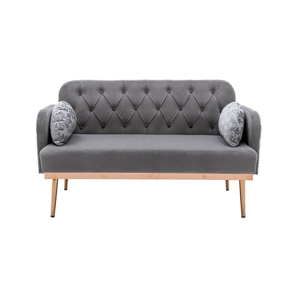 Velvet Sofa, Button Tufted Couch With 2 Pillows