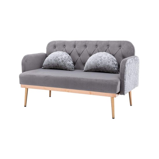 Velvet Sofa, Button Tufted Couch With 2 Pillows