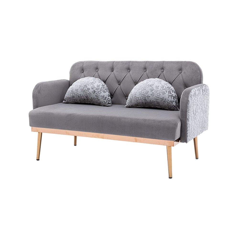 Velvet Sofa, Button Tufted Couch With 2 Pillows