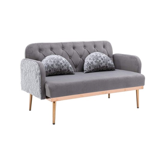 Velvet Sofa, Button Tufted Couch With 2 Pillows