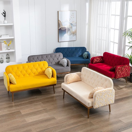 Velvet Sofa, Button Tufted Couch With 2 Pillows
