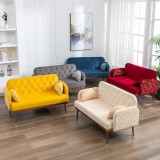 Velvet Sofa, Button Tufted Couch With 2 Pillows